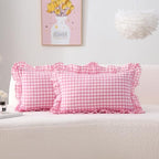 2 Pack Pink Gingham Lumbar Throw Pillow Shams 12''x20'' by KMASANIJI