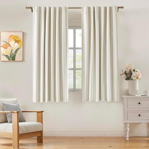 ZJDECOR Beige Striped Full Blackout Curtain Panels 63 Inch by ZJDECOR