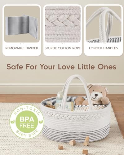 Maliton Baby Diaper Caddy Organizer, Cotton Rope Diaper Caddy Basket, Large - Image 4