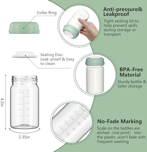 Breastmilk Storage Bottles Collection Bottles, 6oz Wide-Neck Breast Milk - Image 3