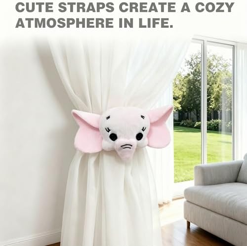 2 Pack Cartoon Elephant Curtain Tiebacks, Cute Cartoon Animal Curtain Holdbacks - Image 2