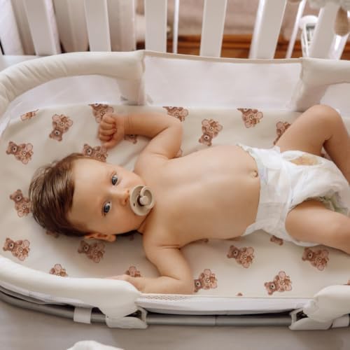 4 Pack Bear Baby Sheets Neutral Unisex Fitted Checked Nursery Baby Sheet Set - Image 3