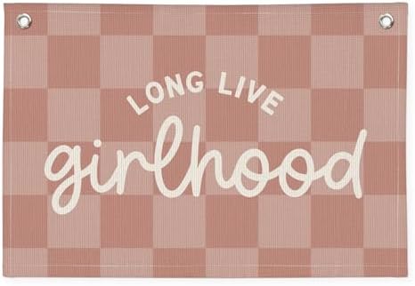 "Long Live Girlhood" Linen Canvas Wall Hanging 20x30 Inch by Wheatwin