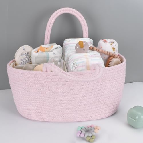 XUANGUO Pink Cotton Rope Baby Diaper Caddy Organizer Basket - Image 4