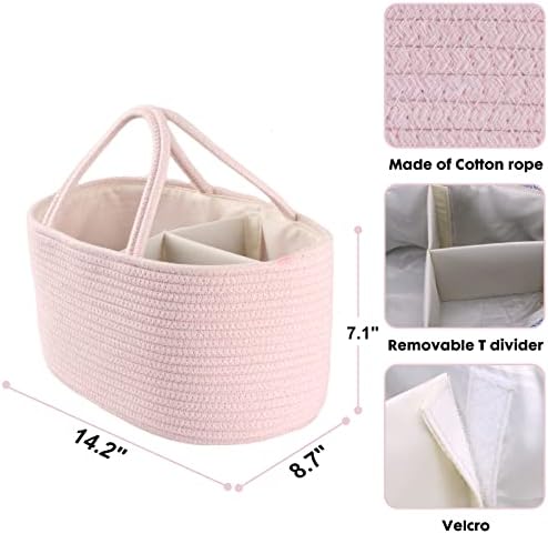 XUANGUO Pink Cotton Rope Baby Diaper Caddy Organizer Basket - Image 3