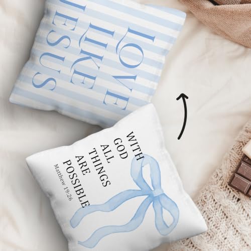 kdqua Blue Bow Christian Pillow Cover 18x18 Double-Sided, Love Like Jesus Bible - Image 4