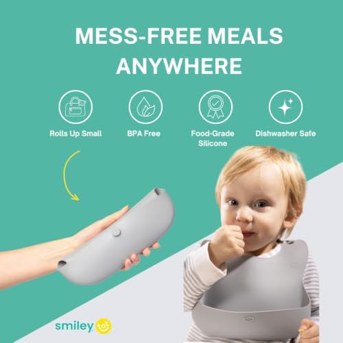 SmileyTot Silicone Baby Bib, Roll-Up Travel Feeding Bib - Image 3