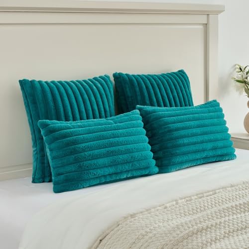 FUTEI Pack of 2 Faux Fur Throw Pillow Covers 12x20 Inch - Image 5