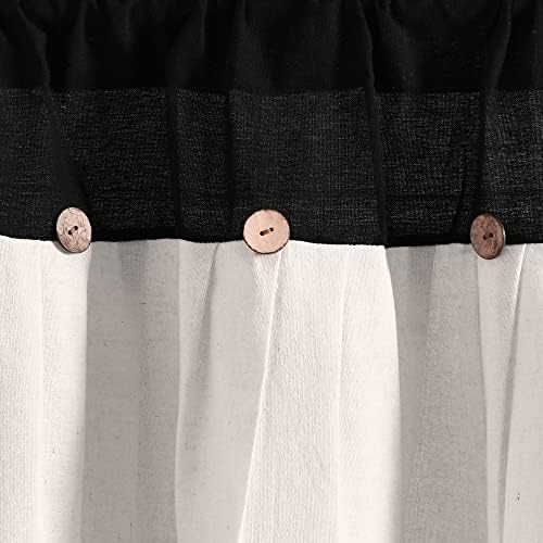 Lush Decor Linen Button Farmhouse Valance Curtians 52" W x 18" L Black & White - Image 3