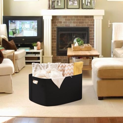 OIAHOMY 96L XXXLarge Blanket Basket Woven Cotton Rope Storage Basket Black - Image 2