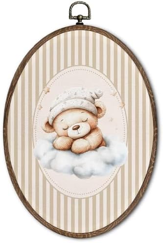 FLAWAFLOMA Vintage Bear Nursery Oval Wall Art Decor, Kids Room Canvas Wall Art by Unknown