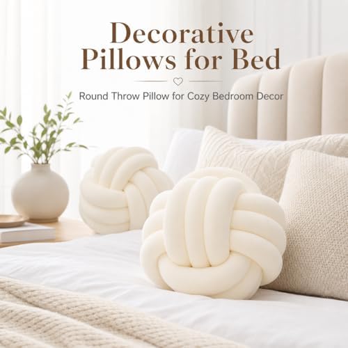 Petrella Cream Knot Pillow Ball, 8 Inch Decorative Pillow - Image 5