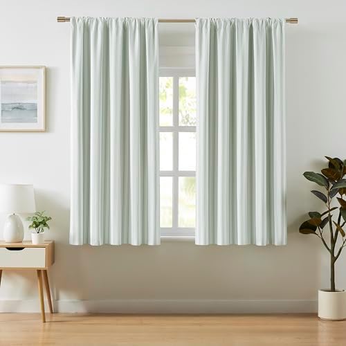 ZJDECOR 72 Inch Green White Striped Full Blackout Curtain Panels - Image 2