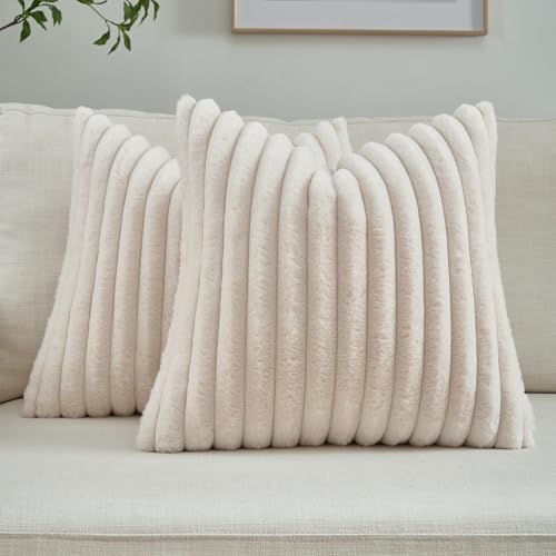 FUTEI Pack of 2 Faux Fur Throw Pillow Covers 18x18 Inch, Light Beige by FUTEI