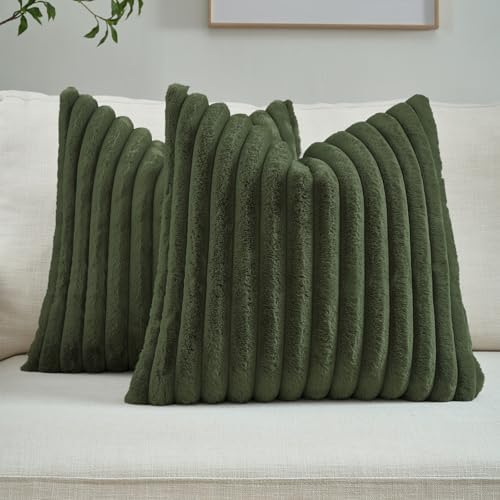 FUTEI Pack of 2 Faux Fur Throw Pillow Covers 16x16 Inch, Olive Green by FUTEI