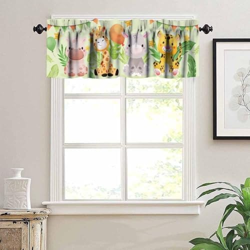 Baby Safari Animals Curtins Valance, Cartoon Woodland Animals Giraffe Elephant - Image 5