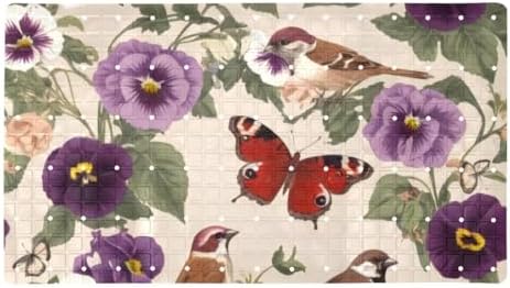 Shower Mat Non Slip 26.8 x 15.1 Inches, Butterfly Flowers Birds Bathtub Mat by Anna+Cowper