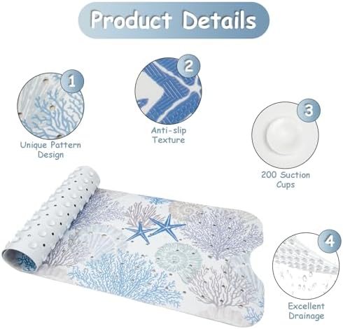 Bathtub Mat Non Slip, Extra Long Bath tub Mat Shower Floor Mat - Image 3