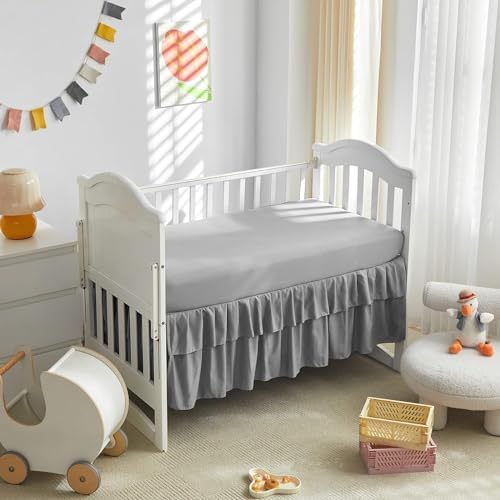 Mini Crib Bedding Set 3 Pieces Baby Boho Quilted Tufted Ruffles Comforter - Image 7