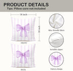 Lavender Bow Decorative Throw Pillow 18x18 Inch – Cute Blush Pink Striped - Image 2