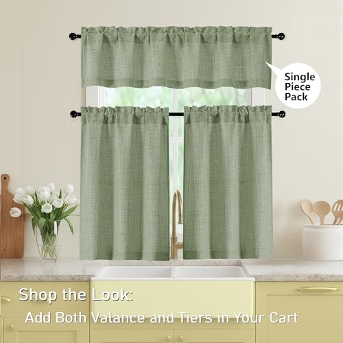 Sage Green Valances for Windows, Light Filtering Faux Linen Textured Small - Image 5