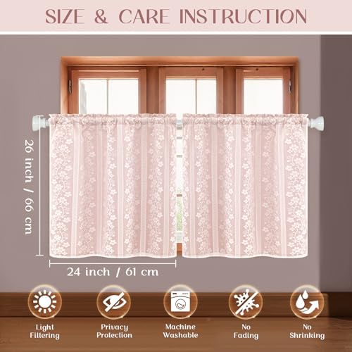 ASPMIZ Linen Pink Kitchen Tier Curtains 24 Inch Length, Double Layered Kitchen - Image 6