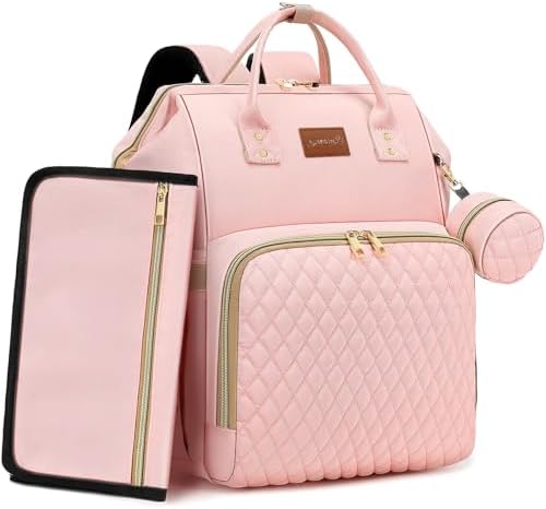ROSEGIN Pink Diaper Bag Backpack by ROSEGIN
