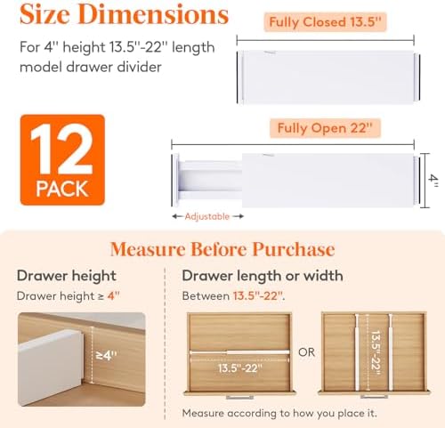 Lifewit 4" High Upgrade Drawer Divider, Adjustable Drawer Organizer Clothes - Image 2