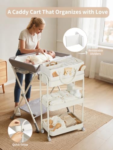 Fortella Baby Diaper Caddy, 3 Tier Rolling Cart - Image 5