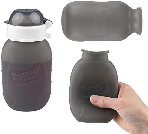 Grey 6 oz Squeasy Snacker Spill Proof Silicone Reusable Food Pouch - Image 2
