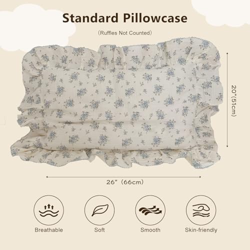 BuLuTu Muslin Cotton Floral Pillowcase Standard 20"x26", Freesia Pattern - Image 2