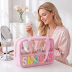 Sanwuta Seersucker Snacks Bag Chenille Letter Clear Makeup Bag - Image 5