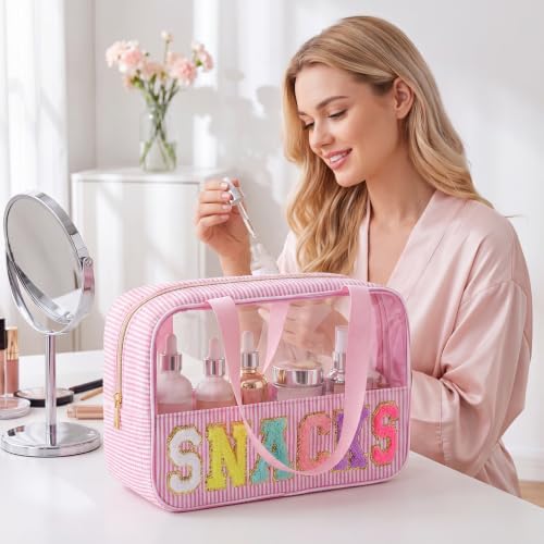 Sanwuta Seersucker Snacks Bag Chenille Letter Clear Makeup Bag - Image 5