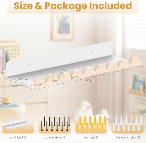 6-Pack Nursery Book Shelves, Scalloped Floating Shelves - Image 6