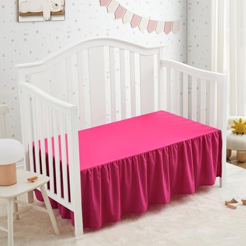 SiinvdaBZX Hot Pink Crib Skirt Dust Ruffle, Microfiber Crib Bed Skirt - Image 3