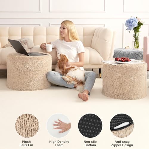 Hansleep Round Pouf Ottoman Foot Rest, 20 x 15 Inch - Image 5