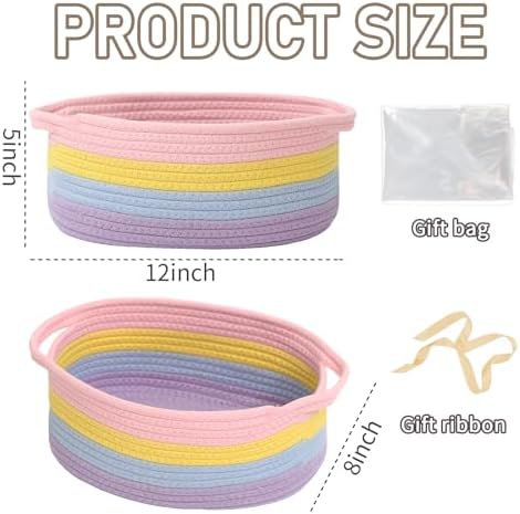 JMvicyroam Small Woven Basket, Empty Gift Basket, Rainbow/3 Pack - Image 2