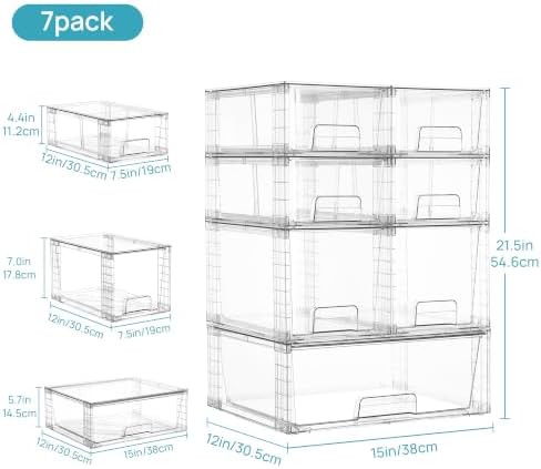 Vtopmart Clear Stackable Storage Drawers, 7 Pack Multi Size Set - Image 3