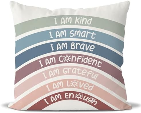 QIYUHOY Crimson Boho Rainbow Classroom Throw Pillow Covers, 22x22 Inch by QIYUHOY