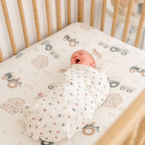 Crane Baby Charlie Farmhouse Tractor Crib Fitted Sheet, 100% Cotton Baby Bed - Image 5