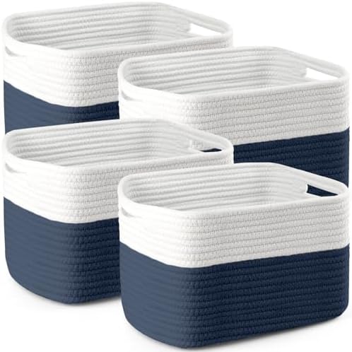 4 Pack Storage Baskets for Organizing, and Clothes, Cotton Rope Basket for by Unknown