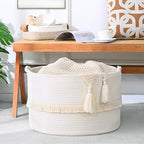 67L Large Blanket Basket, Cotton Rope Blanket Basket Living Room, Baby Laundry - Image 4