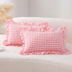 2 Pack Coral Pink Gingham Lumbar Throw Pillow Shams 12''x20'' by KMASANIJI