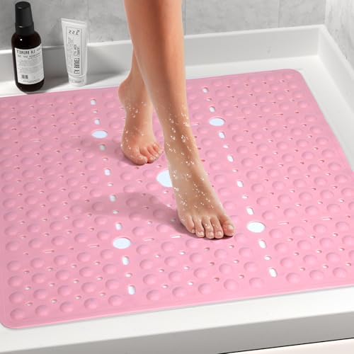 Large Square Shower Mat Bathtub Bath Mat Non Slip Pink 27"x27" - Image 2