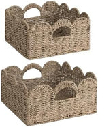 StorageWorks Scalloped Wicker Basket, Hand-woven Rattan Baskets by StorageWorks