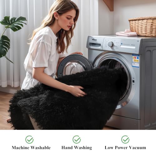 6x9 Black Shag Rug for Bedroom, Soft Plush Fluffy Washable Carpet - Image 6