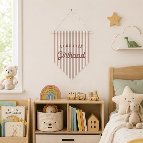 KYTWSFWS Pink Girl Nursery Long Live Girlhood Wall Art Pennant Flag, Girls Room - Image 4