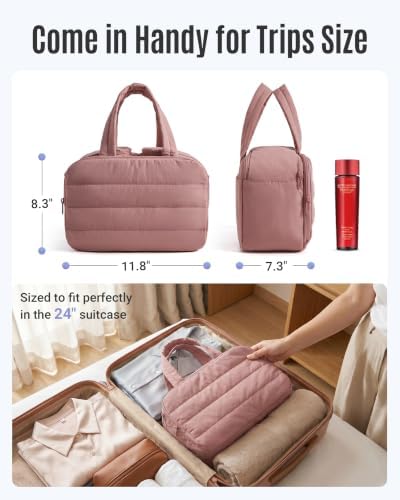 LIGHT FLIGHT Travel Toiletry Bag, Quilted Travel Makeup Cosmetic Bag Organizer - Image 6