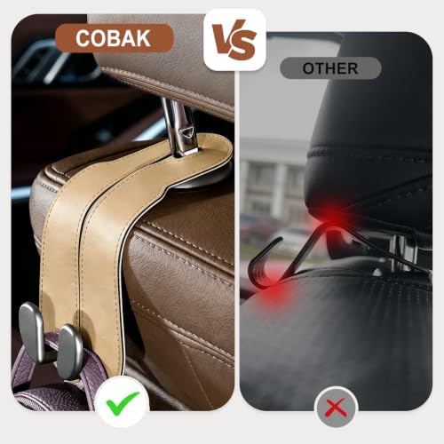 CoBak Extra Wide Car Seat Back Hooks, Premium Stitched Leather Headrest Hangers - Image 3