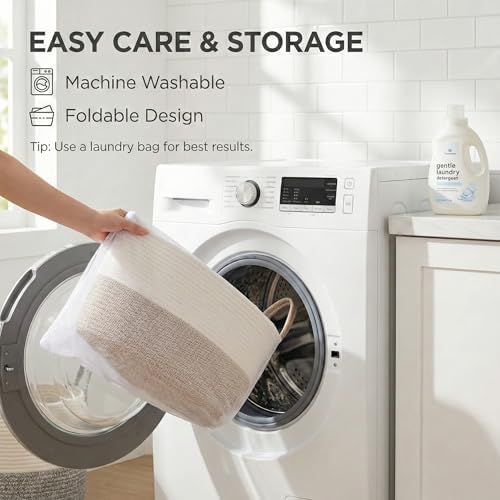 JMvicyroam 65L Extra Large Machine Washable Cotton Rope Blanket Basket - Image 5